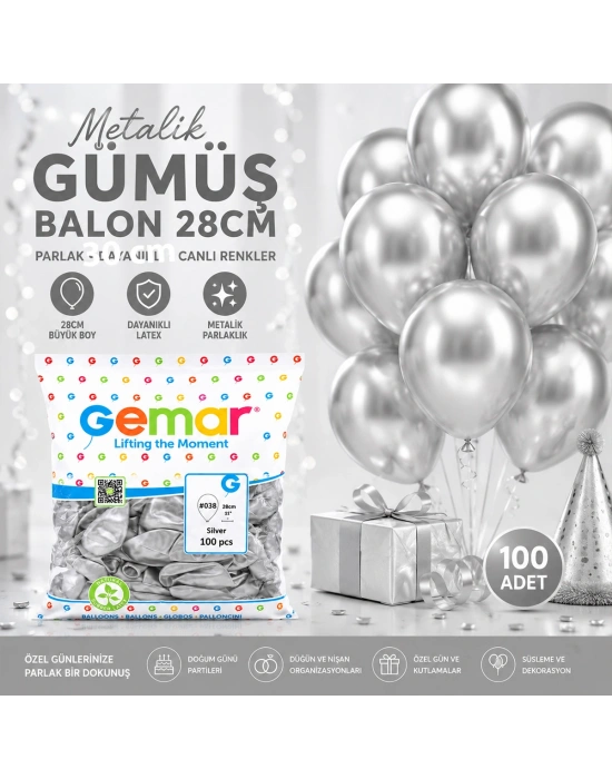 Metalik Gümüş Balon 100lü