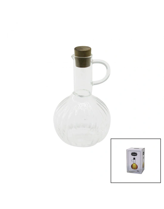 Mini Cam Yağdanlık Çizgili Desen 300ML Ahşap Bambu Mantar Tıpa