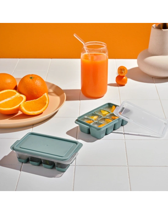 Mini Kapaklı Plastik Küp3lü Buzluk (Silikon Taban)