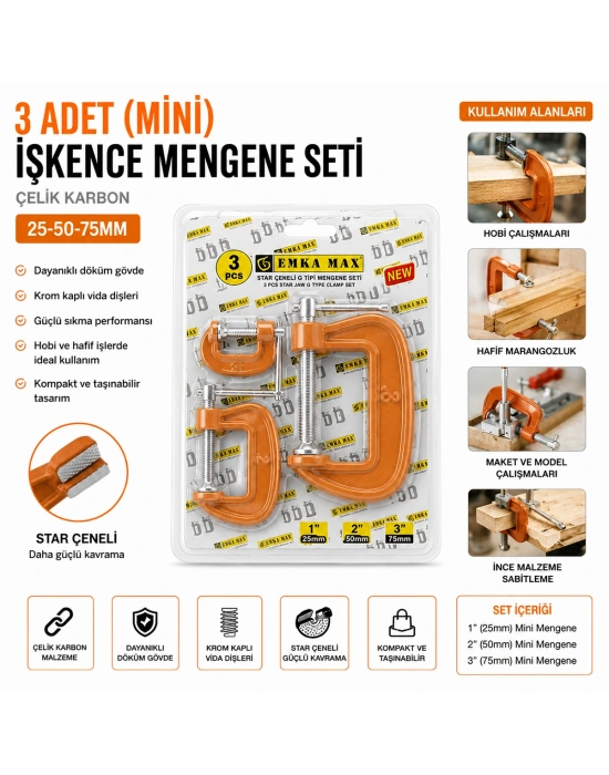 Mini Mengene Seti (25-50-75 mm) Karbon Çelik