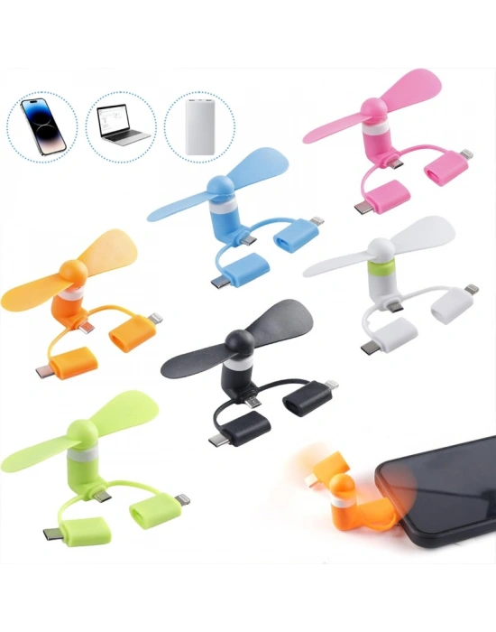 Mini Telefon Fanı - Lightning - Type-C - Micro USB Girişli - Sessiz