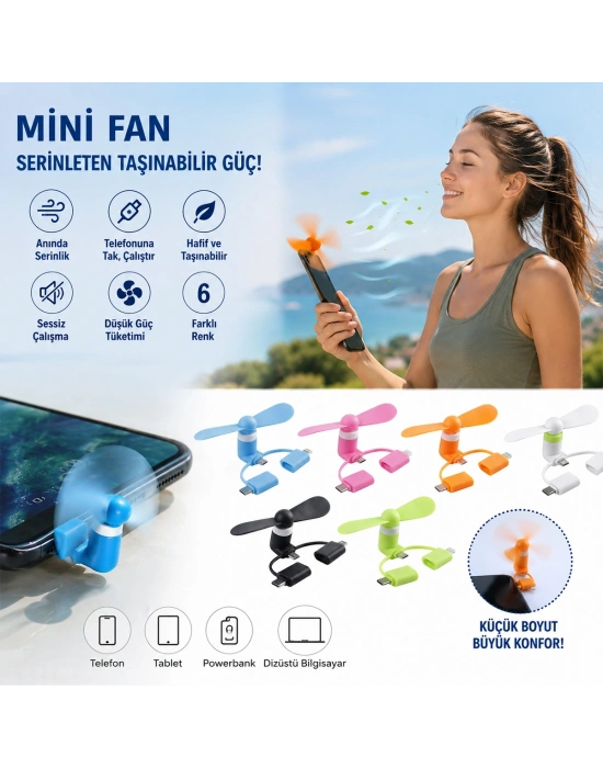 Mini Telefon Fanı - Lightning ve USB Type-C Uyumlu