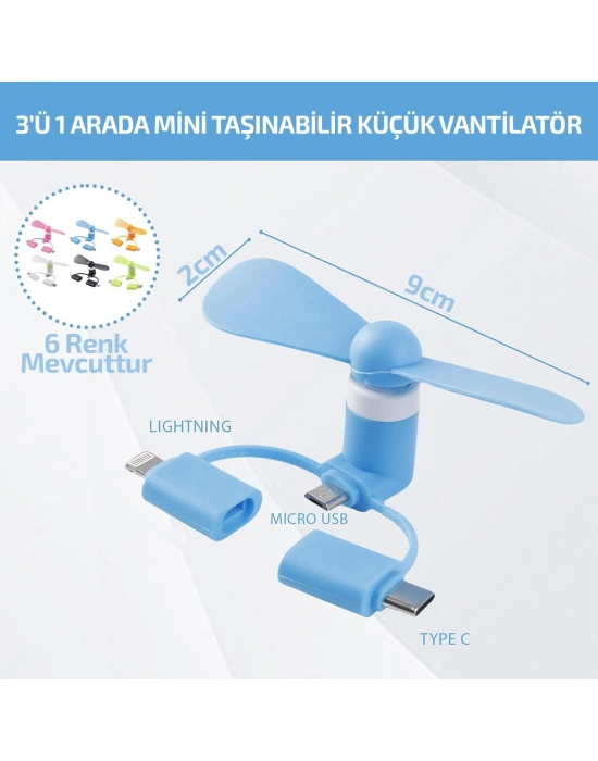 Mini Telefon Fanı - Lightning ve USB Type-C Uyumlu