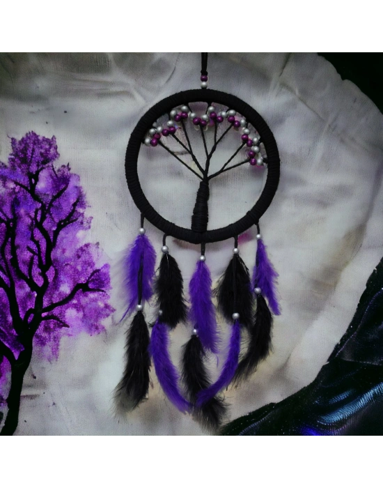 Mor İncili Hayat Ağacı Dream Catcher