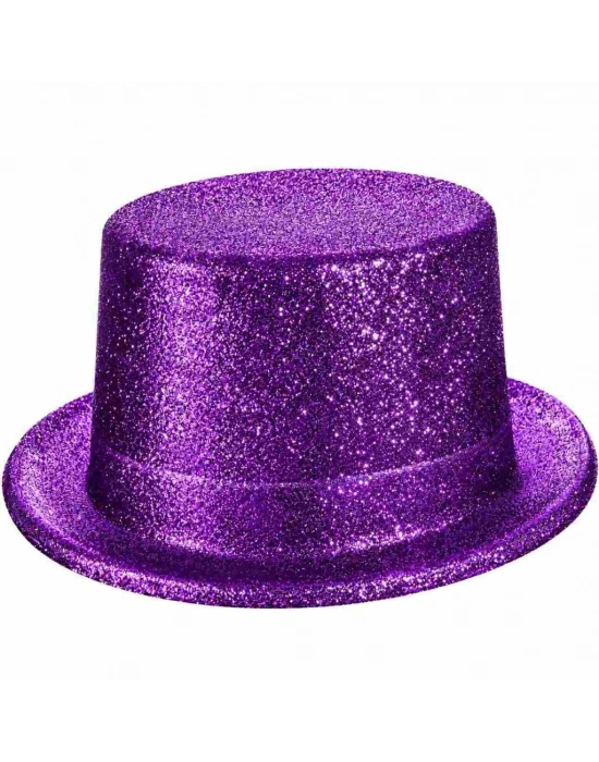 Mor Simli Glitter Silindir Parti Şapkası