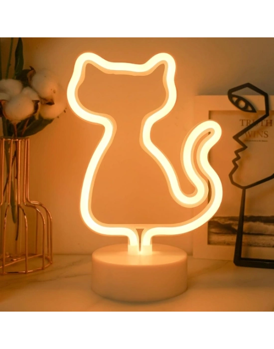 Neon Işıklı Kedi Tasarımlı Lamba