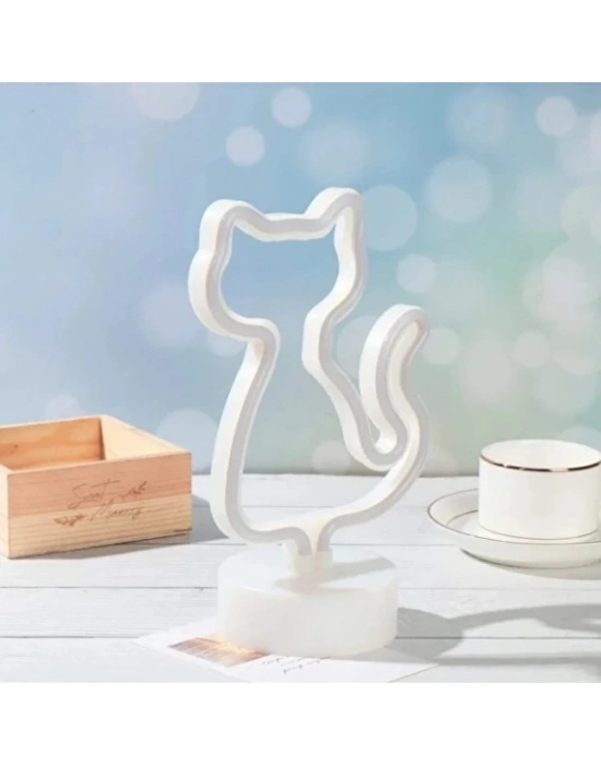 Neon Işıklı Kedi Tasarımlı Lamba
