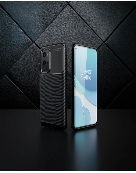 One Plus 9 Pro Kılıf Auto Focus Karbon Kapak - Siyah