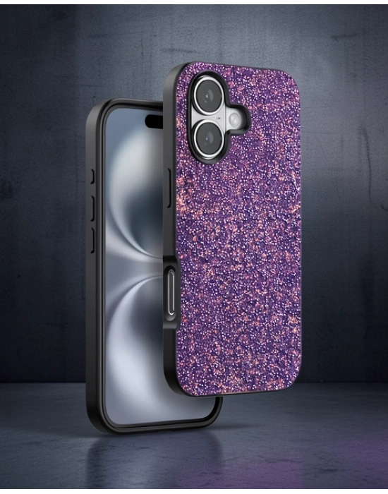 Onegif Apple İphone 16 Plus Bright Simli Kapak - Derin Mor