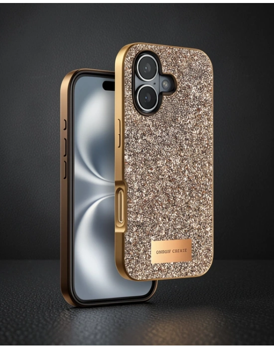 Onegif Apple İphone 16 Plus Bright Simli Kapak - Gold