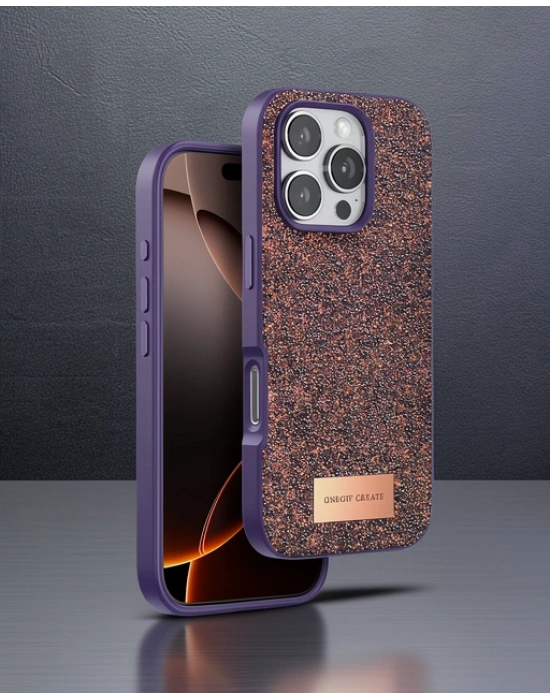 Onegif Apple İphone 16 Pro Max Bright Simli Kapak - Derin Mor