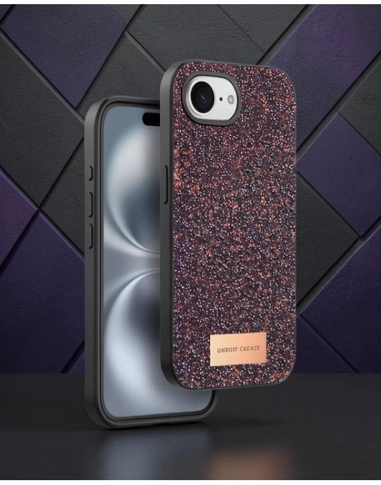 Onegif Apple İphone 16e Bright Simli Kapak - Derin Mor