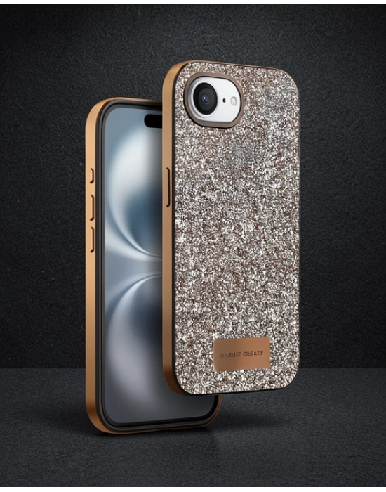 Onegif Apple İphone 16e Bright Simli Kapak - Gold