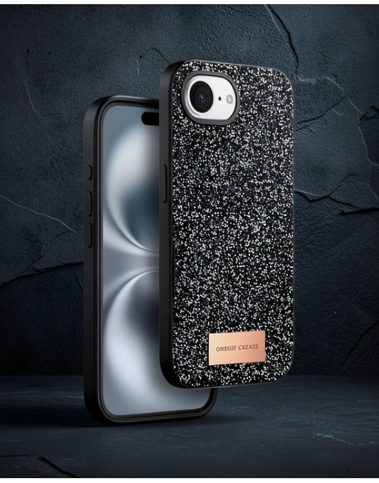 Onegif Apple İphone 16e Bright Simli Kapak - Siyah