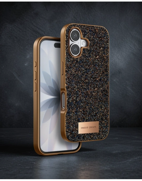 Onegif Apple İphone 17 Bright Simli Kapak - Gold