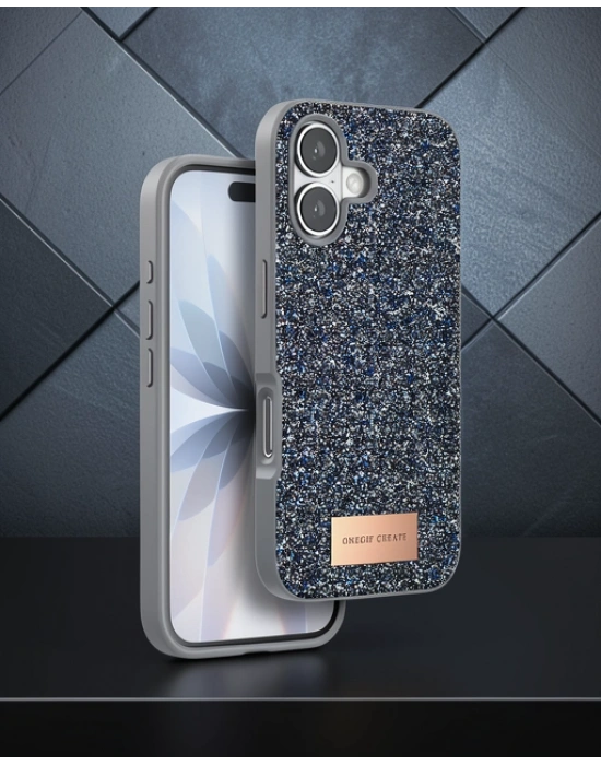 Onegif Apple İphone 17 Bright Simli Kapak - Gümüş