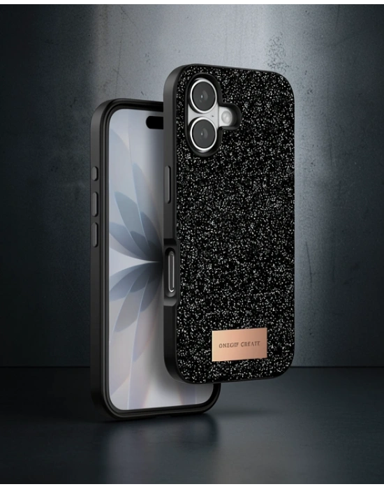 Onegif Apple İphone 17 Bright Simli Kapak - Siyah