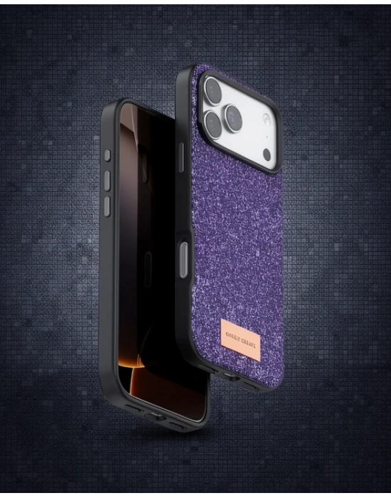 Onegif Apple İphone 17 Pro Max Bright Simli Kapak - Derin Mor