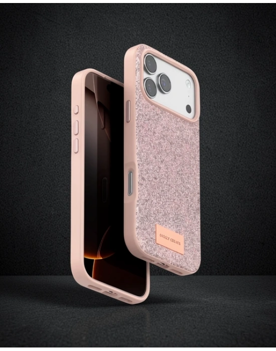 Onegif Apple İphone 17 Pro Max Bright Simli Kapak - Pembe