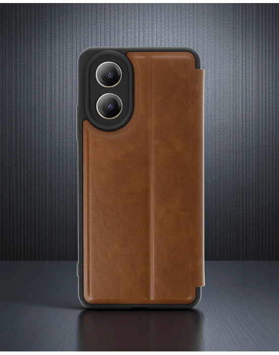 Oppo A38 Kılıf Flip Cover - Taba