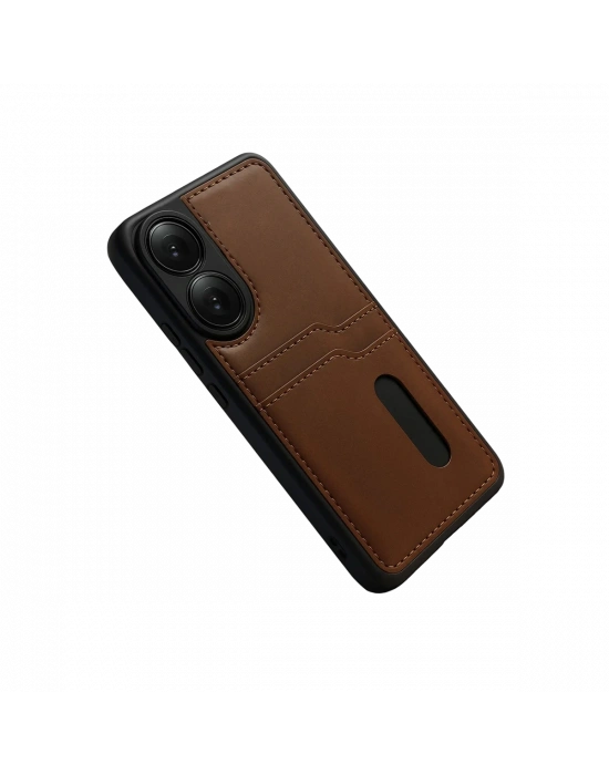 Oppo A38 Sara Kartvizitli Deri Kılıf - Taba