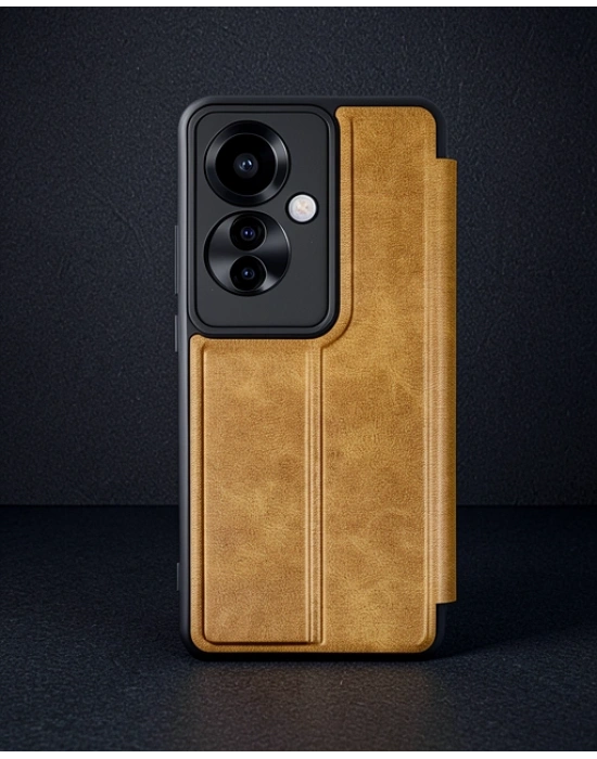 Oppo Reno 11f Kılıf Flip Cover - Taba