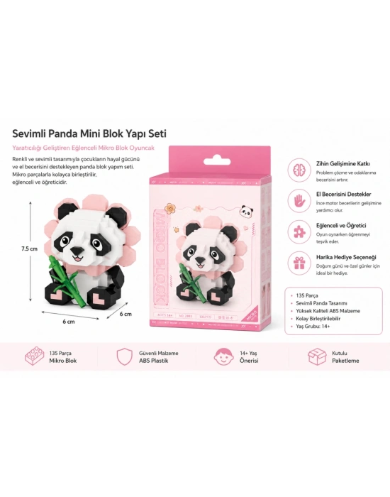 Oturan Sevimli Çiçek Panda 350 Parça Block Oyuncak
