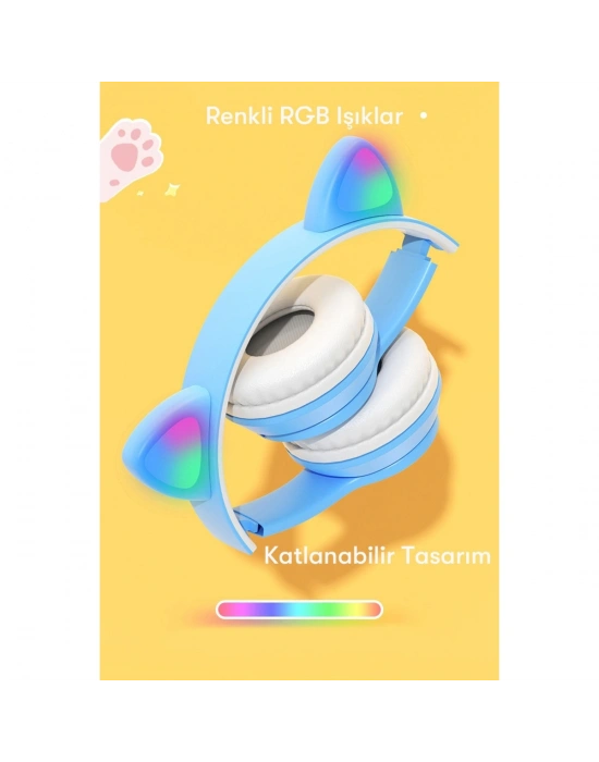 P47M Kablosuz Kedi Kulaklık - Mor