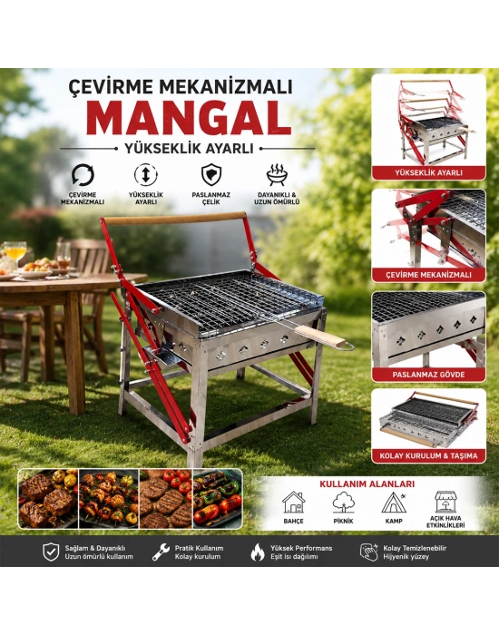 Paslanmaz Mekanizmalı Döndürmeli Mangal