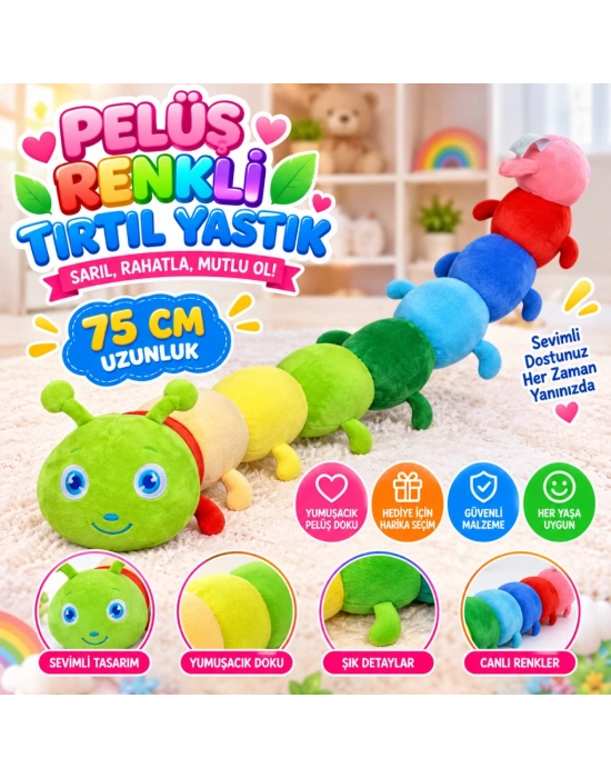Peluş Renkli Tırtıl Yastık 75cm