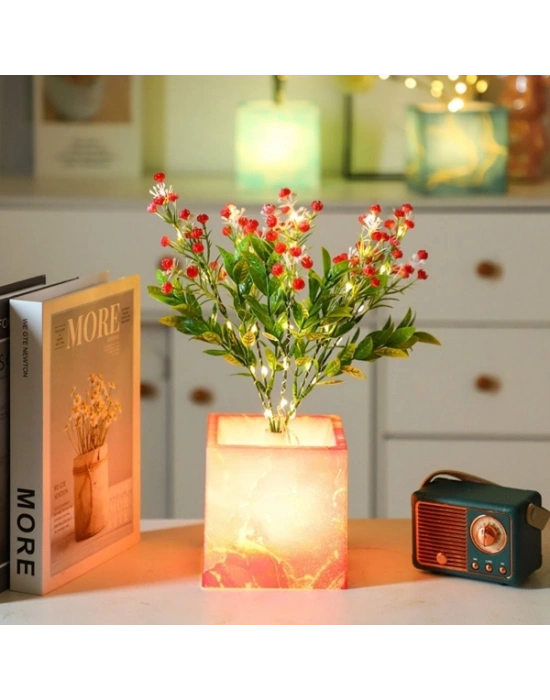 Pembe Saksılı LED Yapay Çiçek