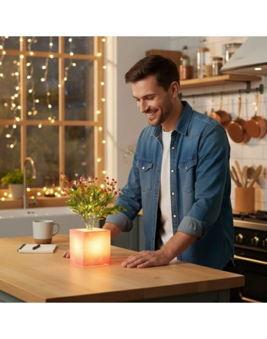 Pembe Saksılı LED Yapay Çiçek
