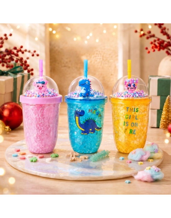 Pipetli Bardak - Figürlü Pipet - Karışık Model