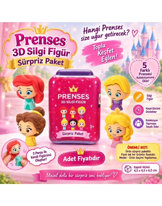 Princess Puzzle Palz 3D Silgi Figür Sürpriz Paket