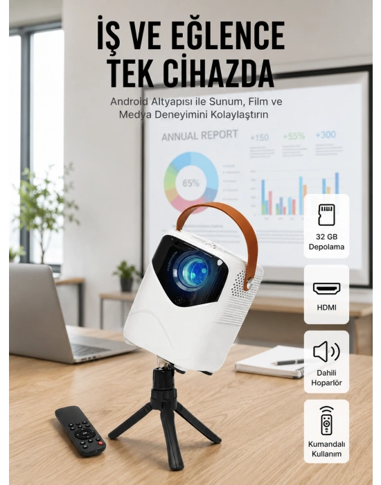 Projeksiyon Ev Sineması Bluetooth 4k HD Kaliteli Görüntü Kumandalı