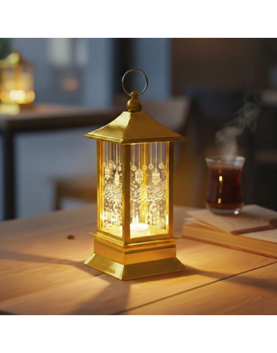 Ramazan Temalı Gold Kare Kubbe LED Lamba