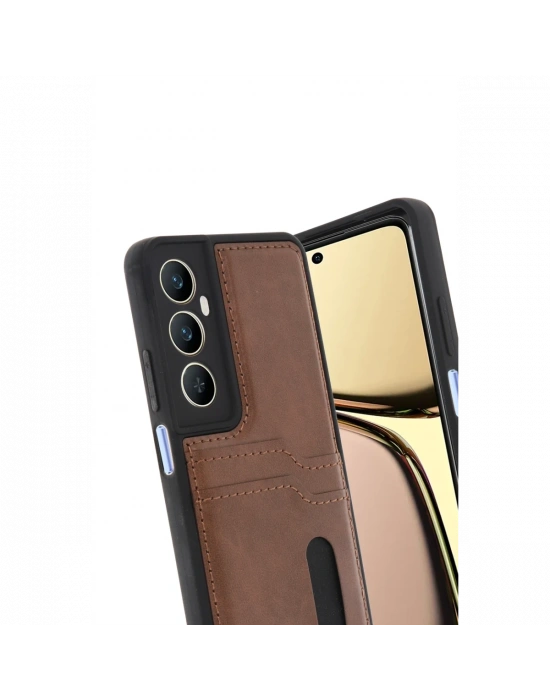 Realme C65 Sara Kartvizitli Deri Kılıf - Taba