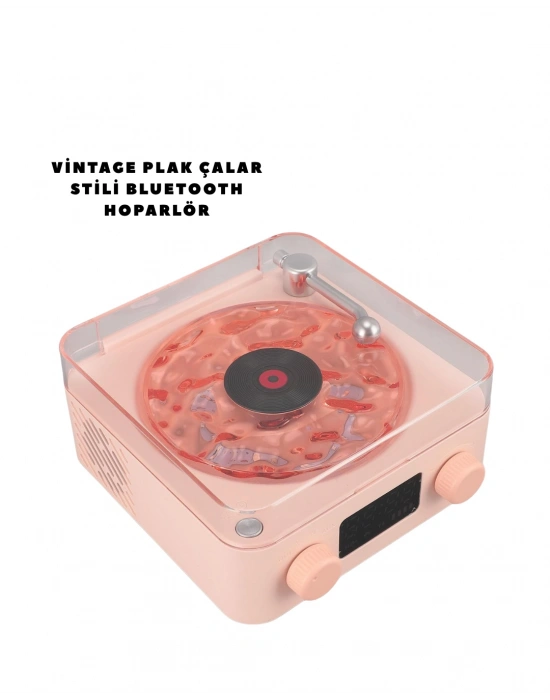 Retro Bluetooth Hoparlör PEMBE
