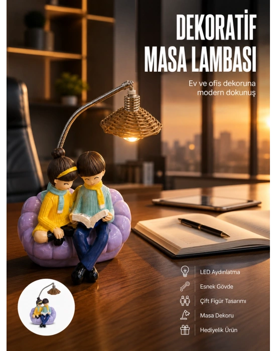 Romantik Çift Temalı Dekoratif Masa Lambası Yumuşak LED Işık