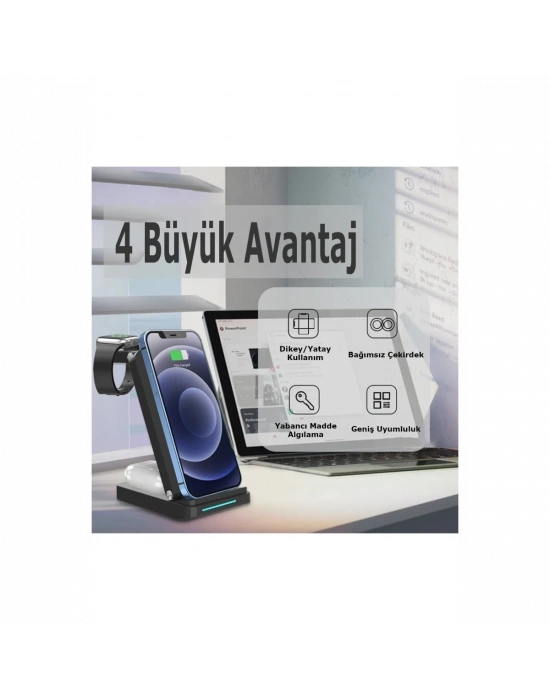 S90 4in1 Kablosuz Şarj Masaüstü Set - Siyah