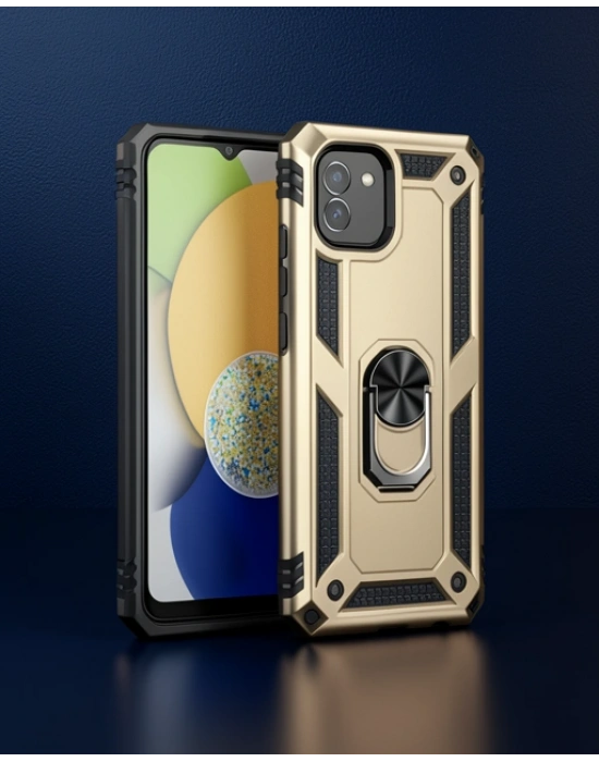 Samsung Galaxy A03 Kılıf Sofya Yüzüklü Silikon Kapak - Gold