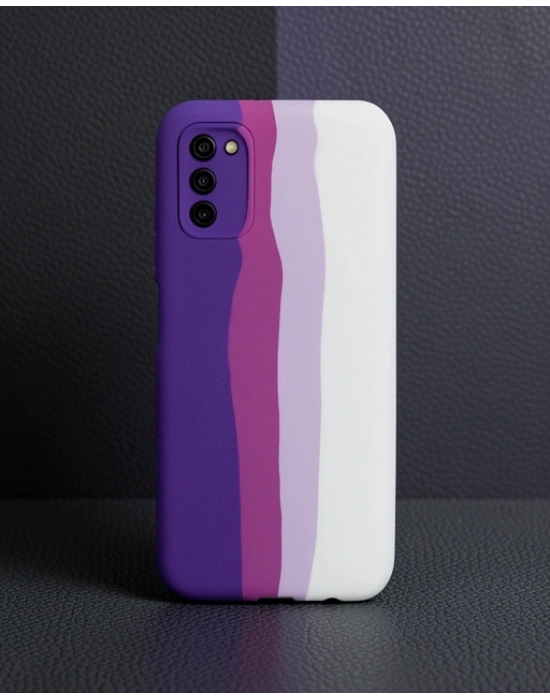 Samsung Galaxy A03s Kılıf Ebruli Lansman Silikon - Mor-beyaz