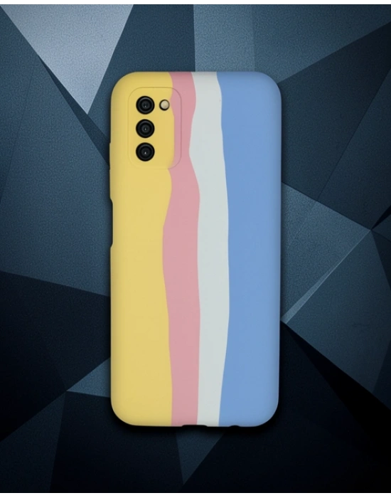 Samsung Galaxy A03s Kılıf Ebruli Lansman Silikon - Sarı-mavi
