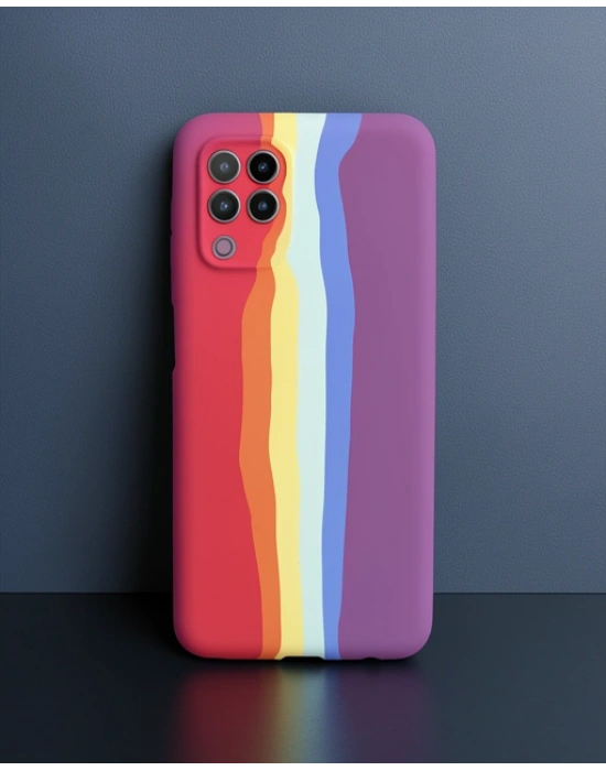 Samsung Galaxy A22 Kılıf Ebruli Lansman Silikon - Kırmızı-mor