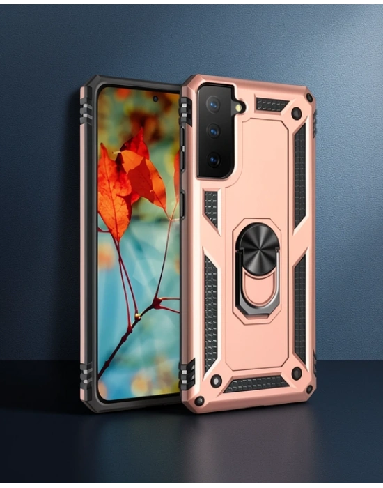 Samsung Galaxy S21 Kılıf Sofya Yüzüklü Silikon Kapak - Rose