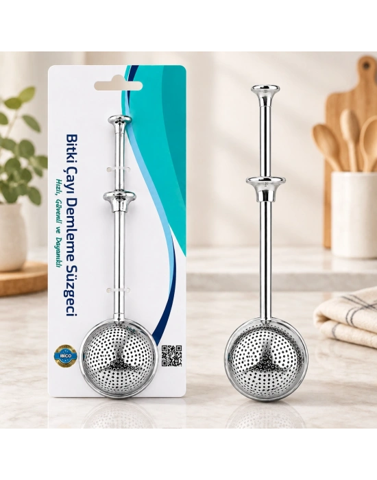 Saplı Paslanmaz Çelik Bitki Çay Demleme Süzgeç (Çap 5 cm)