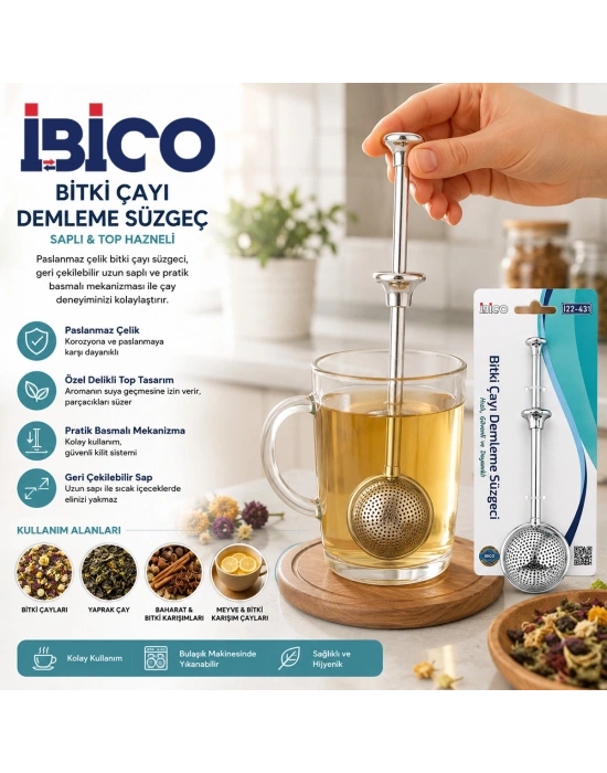 Saplı Paslanmaz Çelik Bitki Çay Demleme Süzgeç (Çap 5 cm)