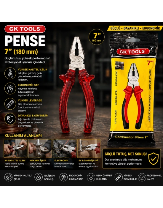 Saplı Pense 180 mm (7) Kırmızı Şeffaf