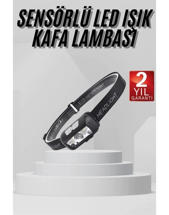 Sensörlü Şarjlı Type-c Şarj Işıklı Kafa Lambası Kamp Lambası