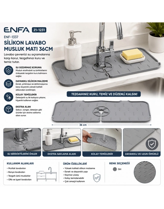 Silikon Lavabo Musluk Matı 36CM